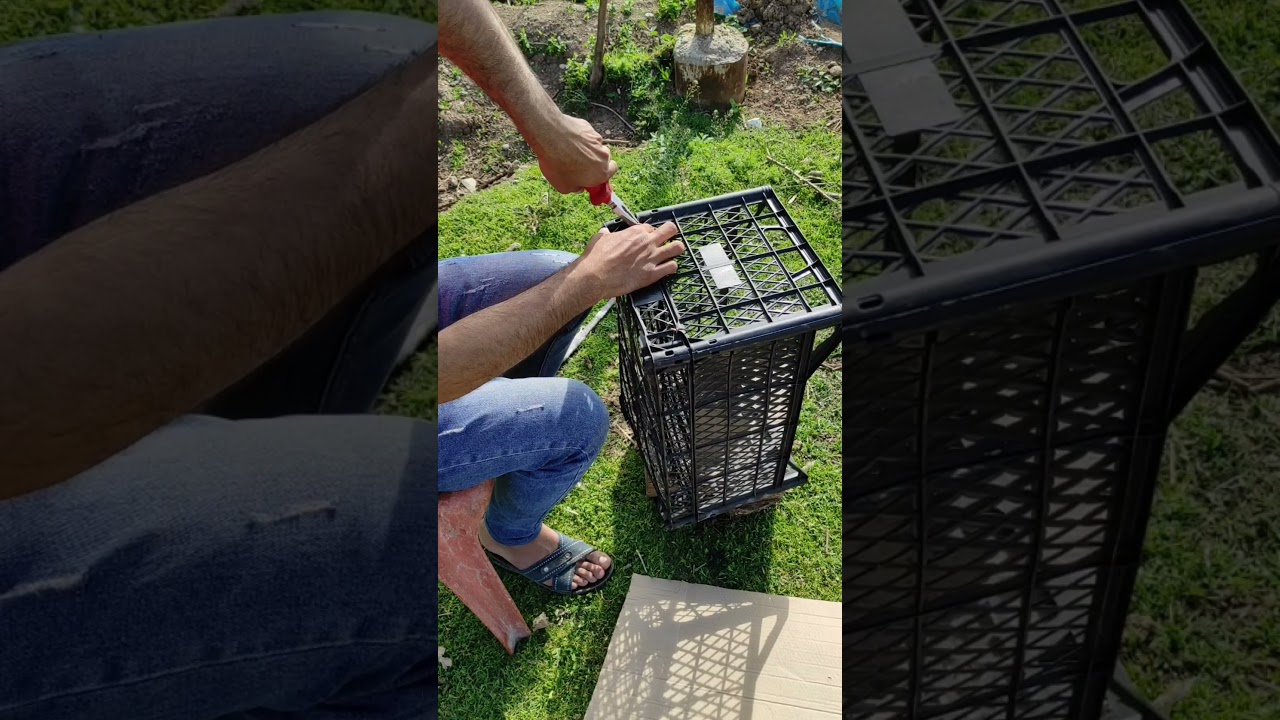 civciv bıldırcın kafesi yapımı en ucuz en kolay plastik sebze kasalarından yaptık.