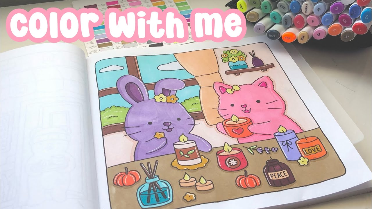 first time using ohuhu markers 🌷 | color with me (coloring asmr) | fuzzy hygge coloring book