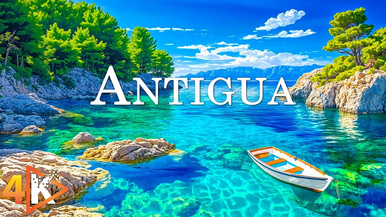 Antigua 4K - Turquoise Waters and Endless White Sand Beaches with Relaxing Music - 4K Video Ultra HD