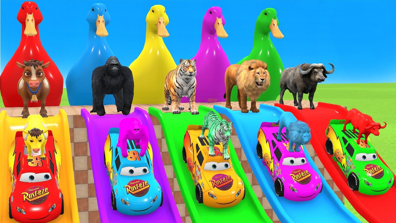 Long Slide Game With Cow Elephant Gorilla Hippopotamus Tiger 3d Animal Game Funny 3d Animals