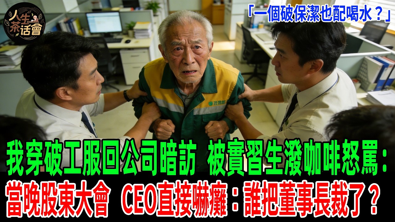 我穿破工服回公司暗訪，被實習生潑咖啡怒罵：一個破保潔也配喝水？當晚股東大會，CEO直接嚇癱：誰把董事長裁了？【人生茶話會】#情感故事 #老年生活 #人生感悟 #情感共鸣 #故事分享 #故事#原創