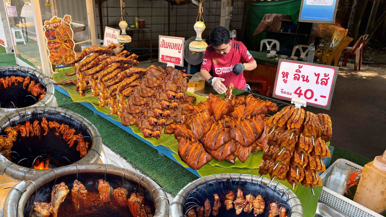 200 Kg Gone Fast! Grilling Crispy Pork Belly & Pig Tail in Clay Pot Oven | Thai Street Food