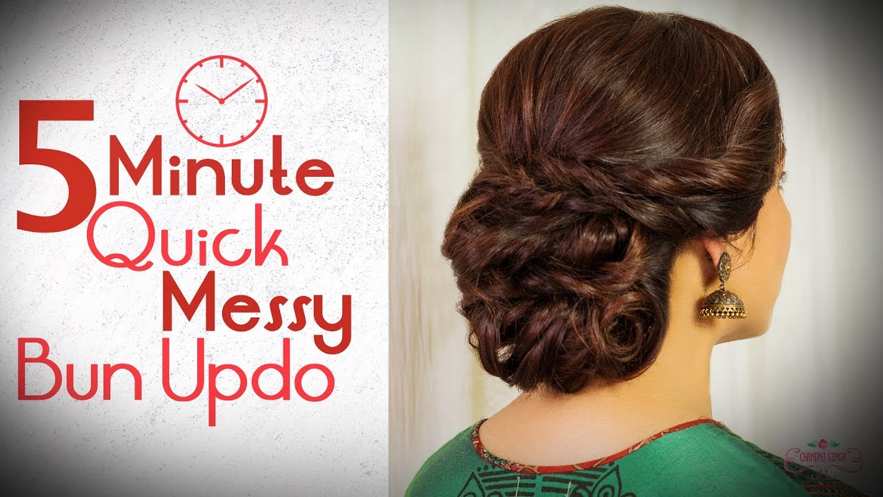 5 Minute Easy Messy Hair Bun Tutorial | Step by Step Party Hairstyle Tutorial | Chandni Singh