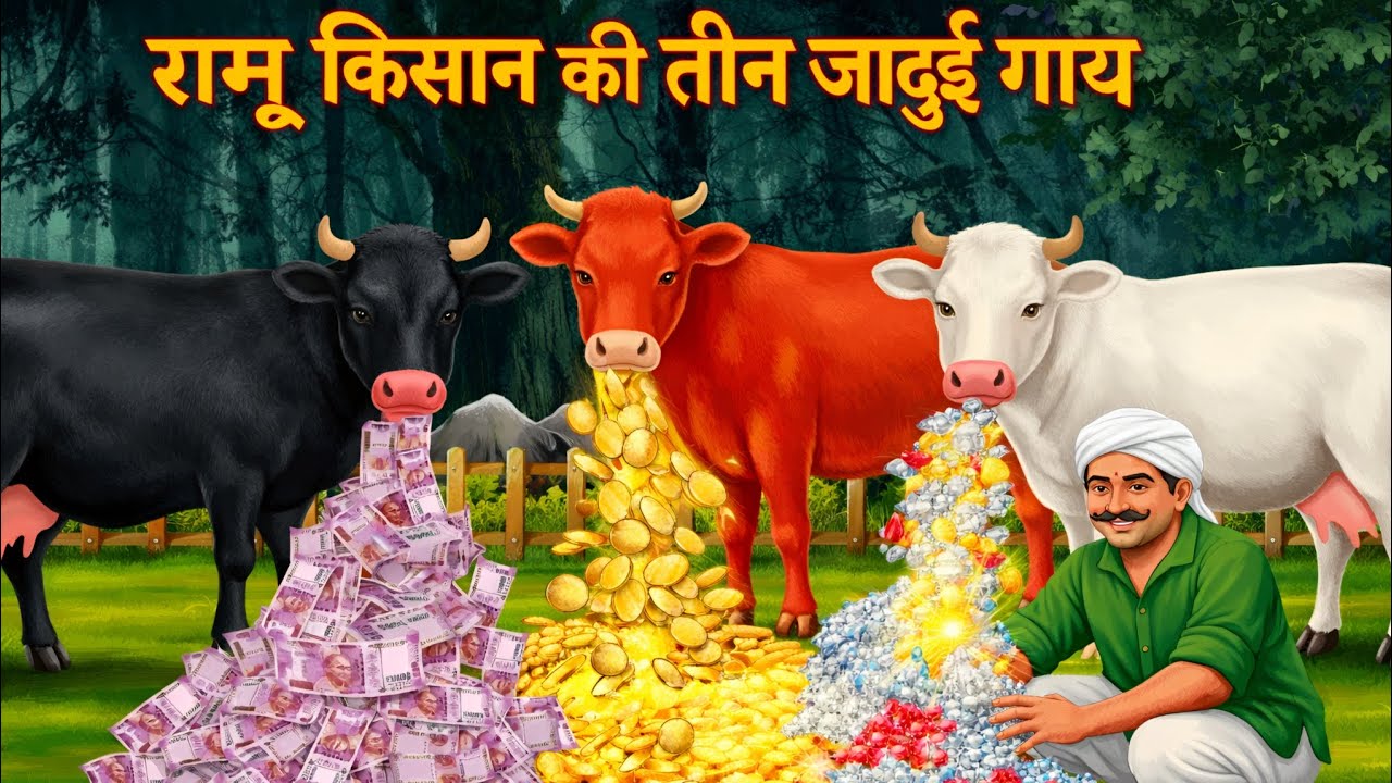 गरीब किसान के घर आईं तीन जादुई गाय बदल गई ज़िंदगी | hindi cartoon | village cartoon | magical jangal