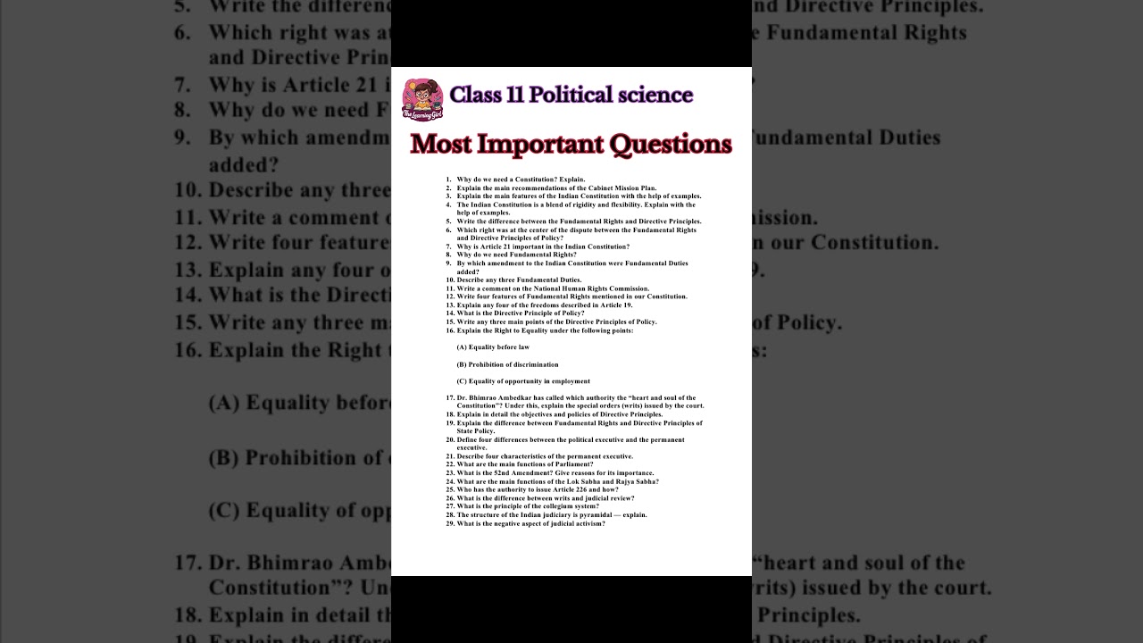 Class 11 Political Science 2025 | Top 30 Most Important Questions for CBSE Board Exam