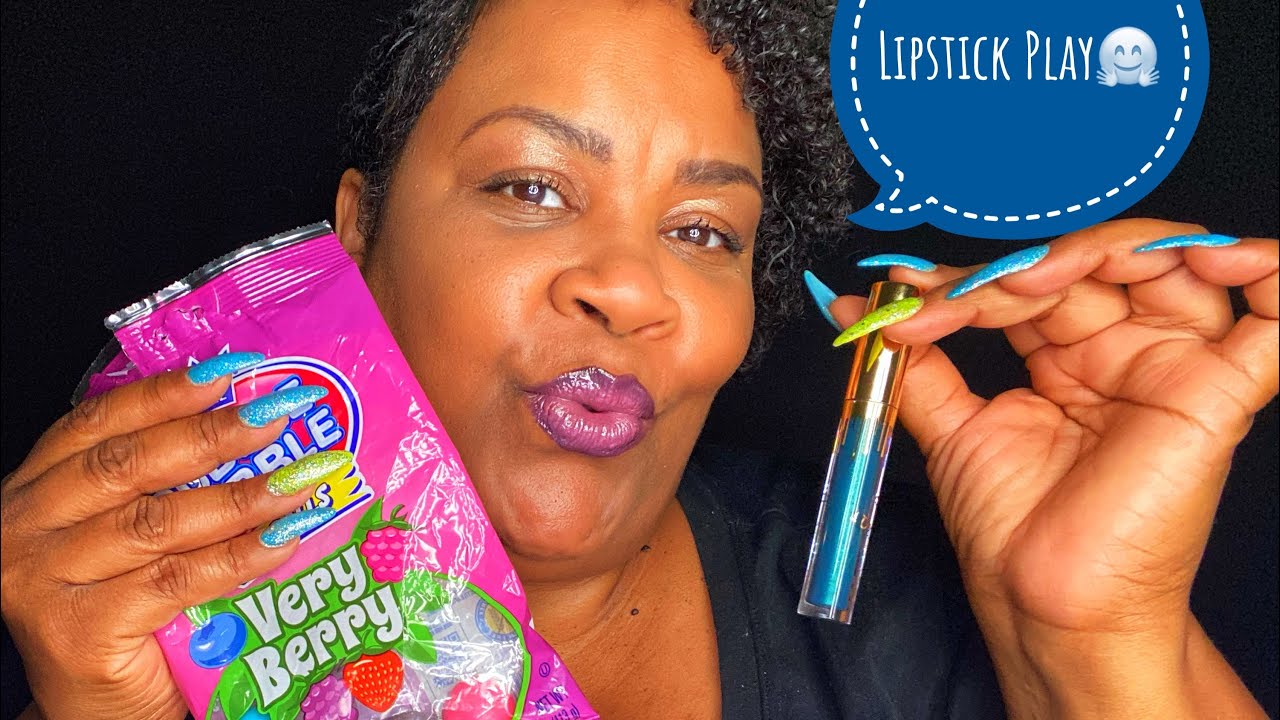 Metallic Lipstick Swatch, Gum Chewing ASMR