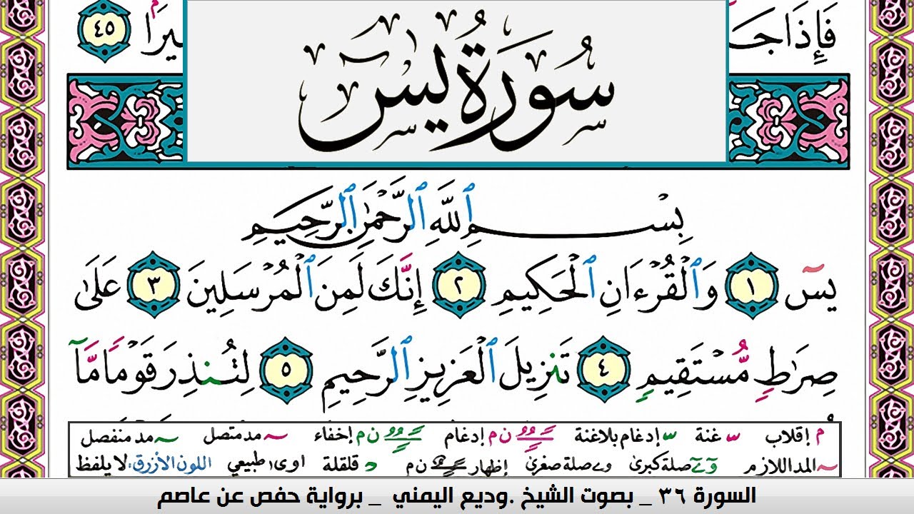 تحفيظ سورة يس كل صفحة مكررة 3 مرات للحفظ والمراجعة والتثبيت وديع اليمني