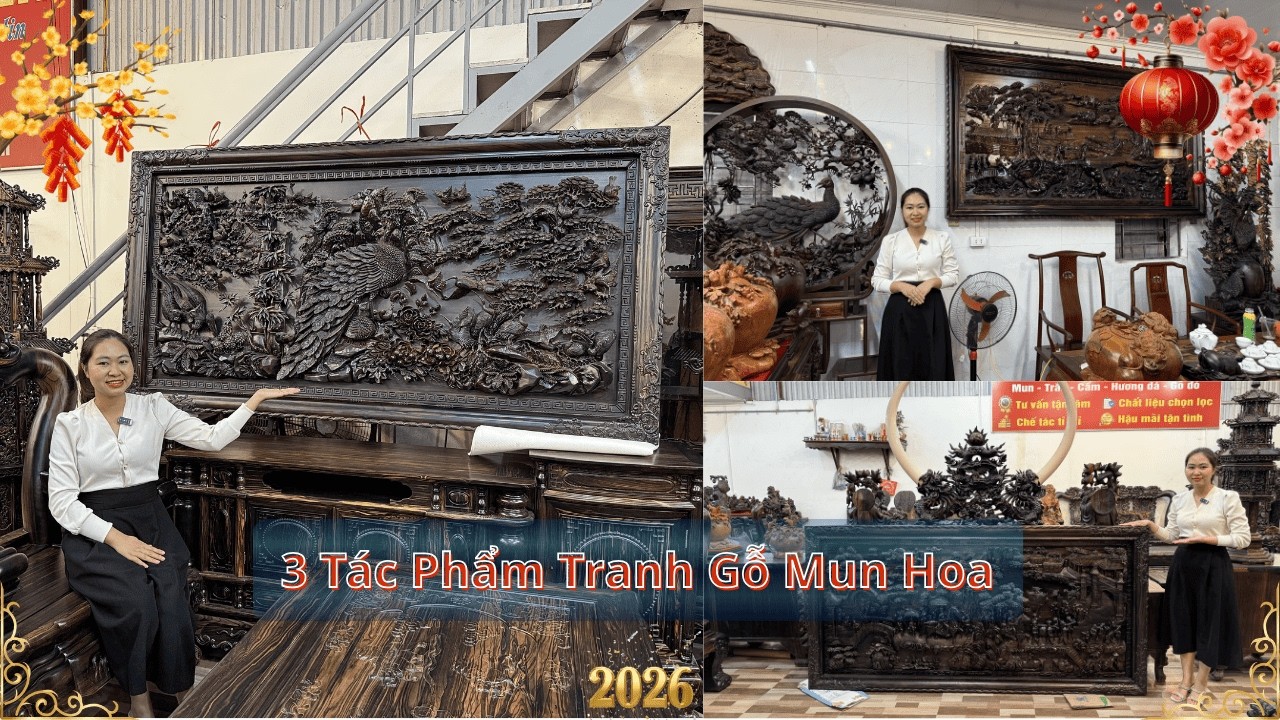 Khám Phá Bộ 3 Tác Phẩm Tranh Gỗ Mun Hoa – Tuyệt Tác Trang Trí Nội Thất Cao Cấp