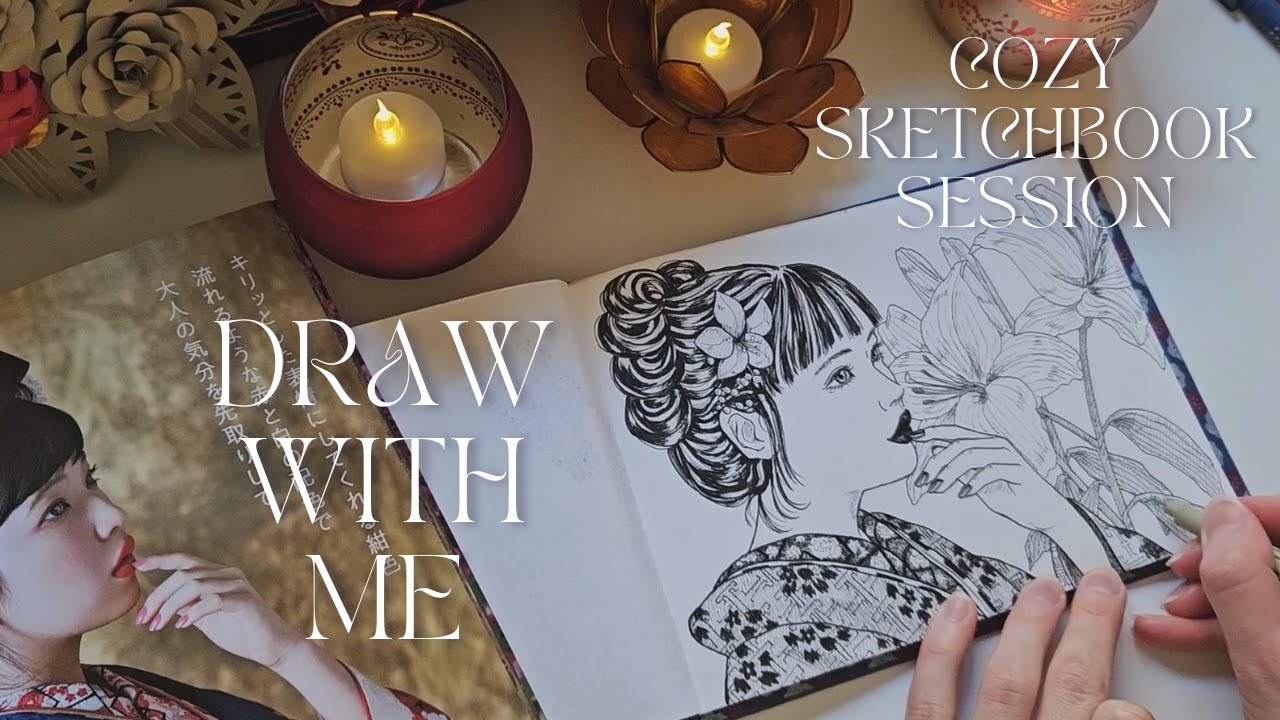 Cozy draw with me ❁ Sketchbook drawing with ink pen スケッチブックにペン画