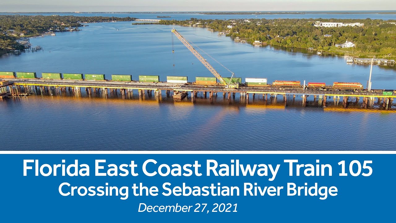 Florida East Coast Railway Train 105 Crossing the Sebastian River Bridge - December 27, 2021