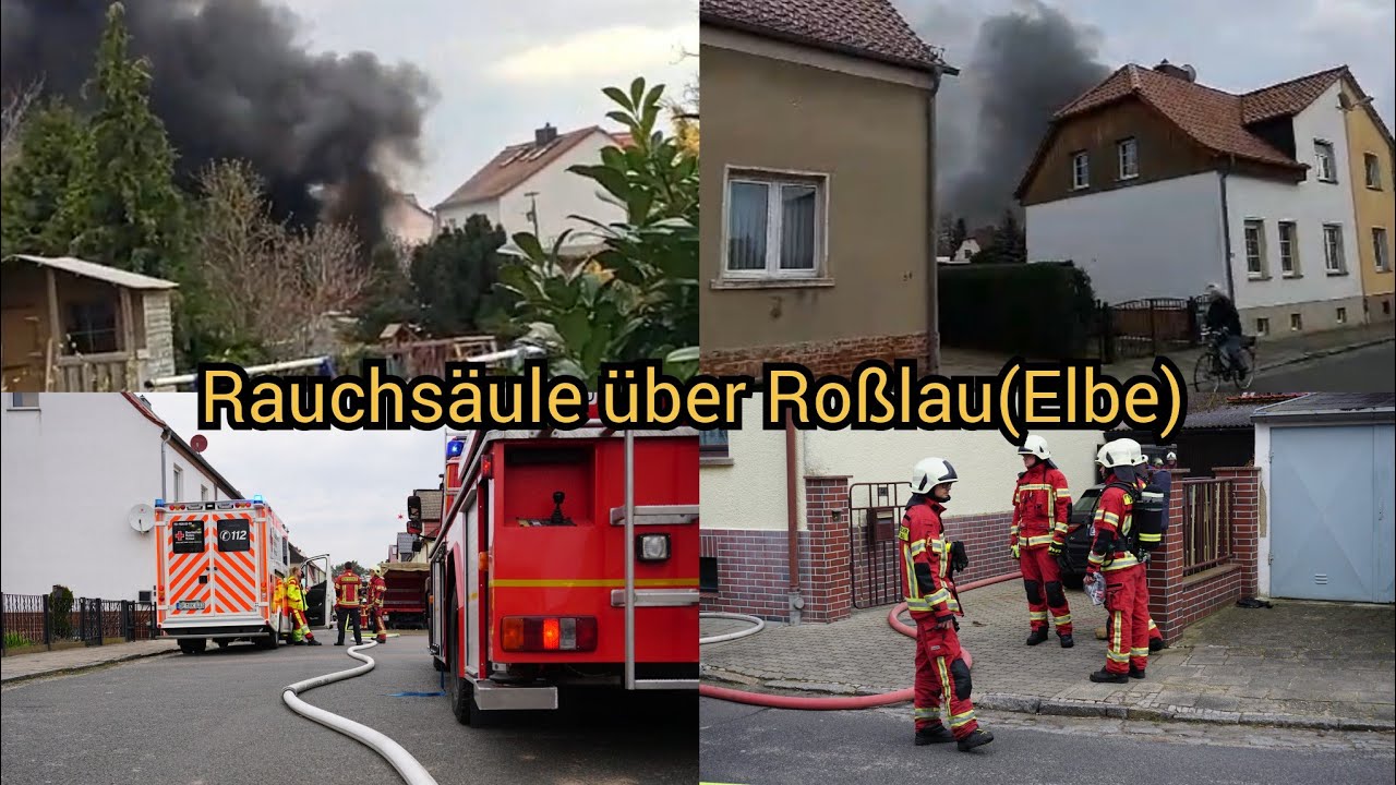 Schwarze Rauchsäule über Roßlau(Elbe) - Großeinsatz - Schuppen in Vollbrand - Höhenfeldweg 12.3.2024