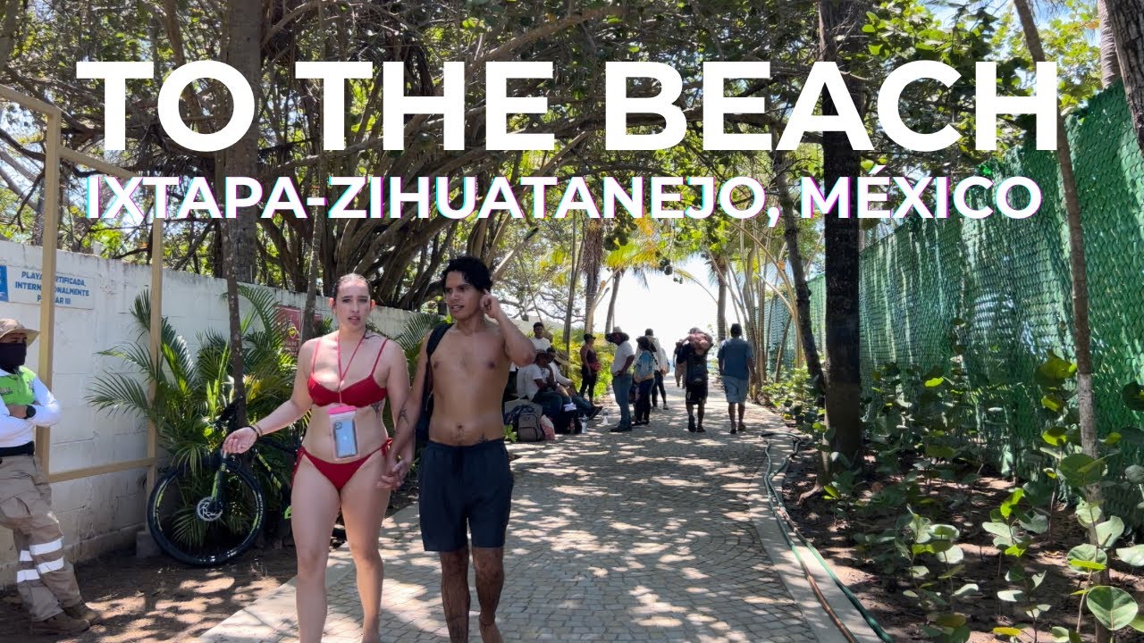 Go to the beach with us inland at Playa Palmar in Ixtapa-Zihuatanejo, México on 4k 2025 walking tour