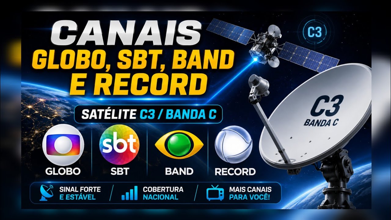 Canais Globo,Sbt,Band e Record disponível no Star One C3/banda C. 