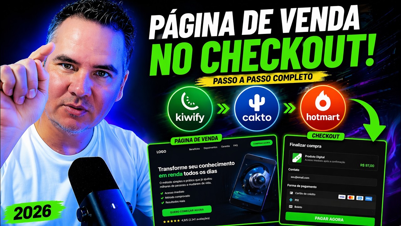 🟢Como Criar Página de Vendas no Checkout (🥝Kiwify, 🌵Cakto e 🟠Hotmart) | 2026