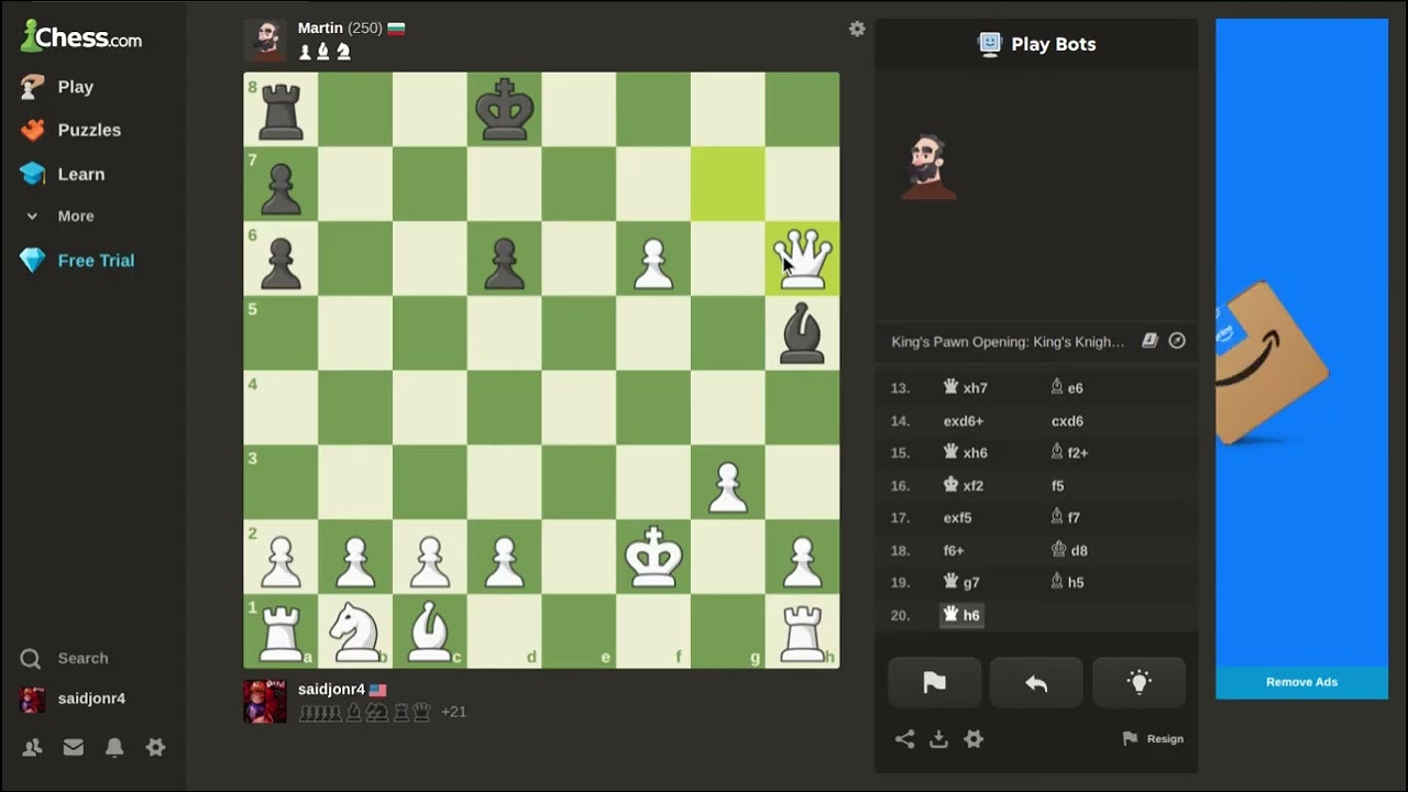 Playing chess against the bot martin (part 1)