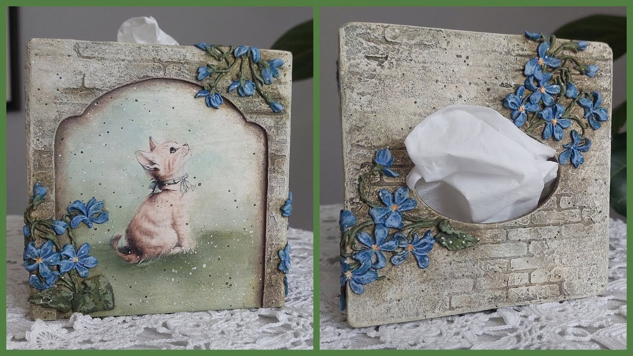 Rustic Spring Tissue Box with Bunnies and Kittens 🐈🌱🐇Rustykalny wiosenny chustecznik #diy #tutorial