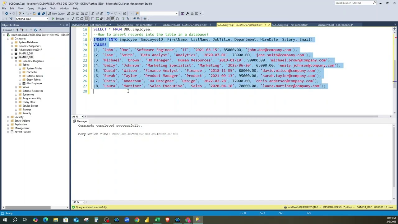 How to INSERT records into a Table in SSMS