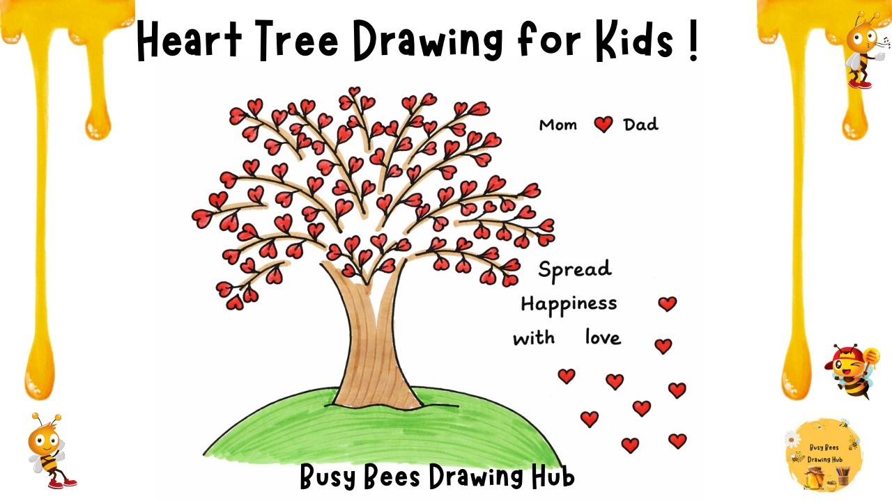 Heart tree Drawing for kids and Art lovers | How to draw a heart tree | Easy heart tree drawing