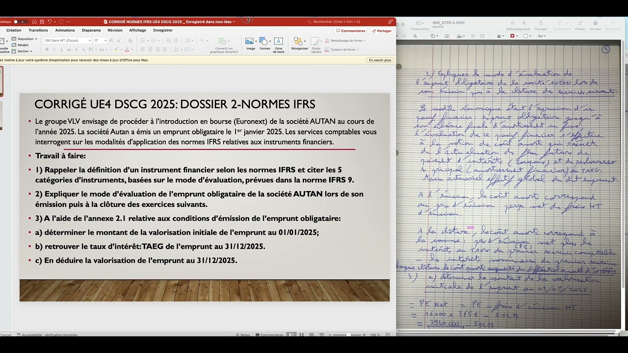 CORRIGÉ UE4 DSCG 2025-NORMES IFRS-EMPRUNT AU COÛT AMORTI