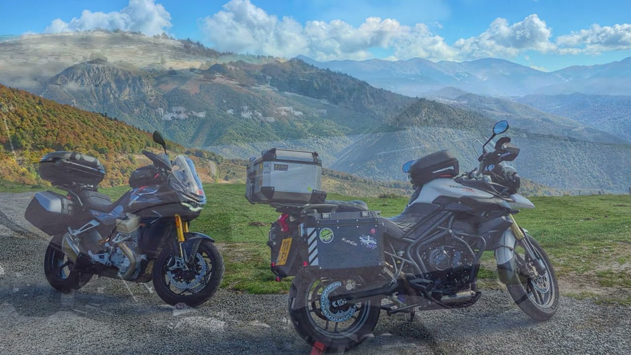 Motorbike touring, Pyrenees, Col D Aspin, Moto Guzzi V100 Mandello, Engine sound & music