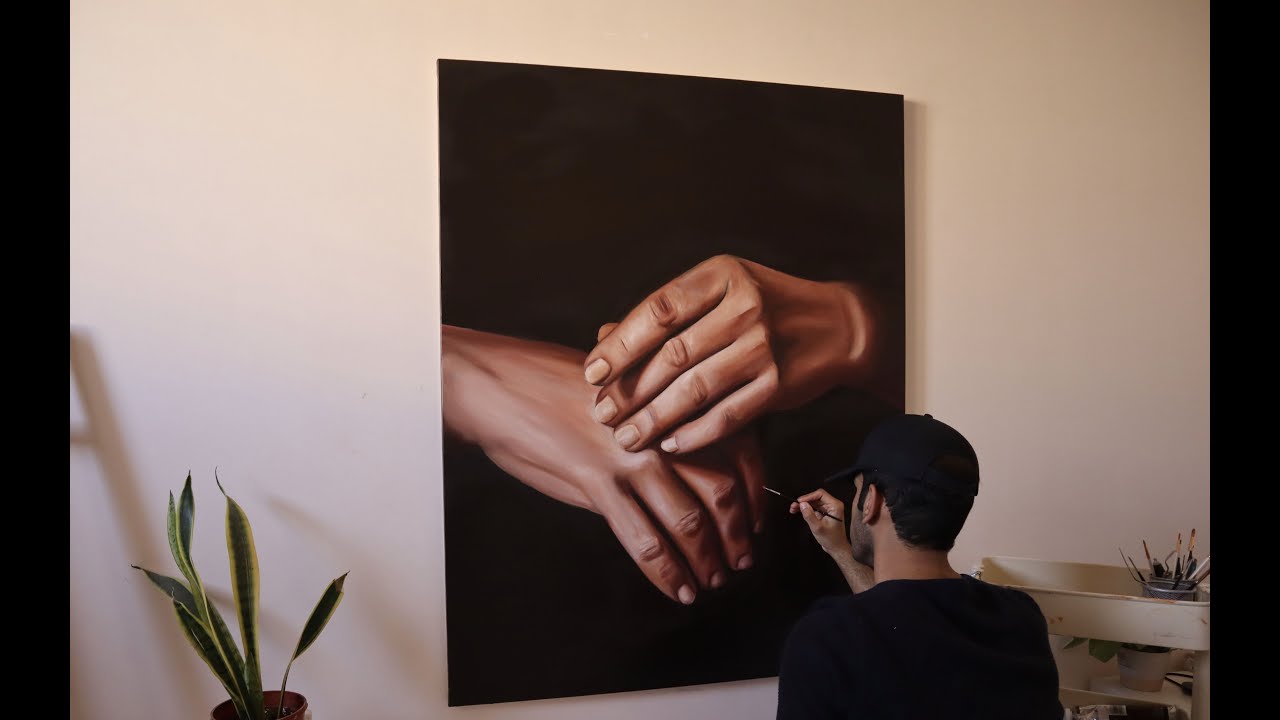 PAINTING HANDS with oil color |  رسم يدين بالألوان الزيتية