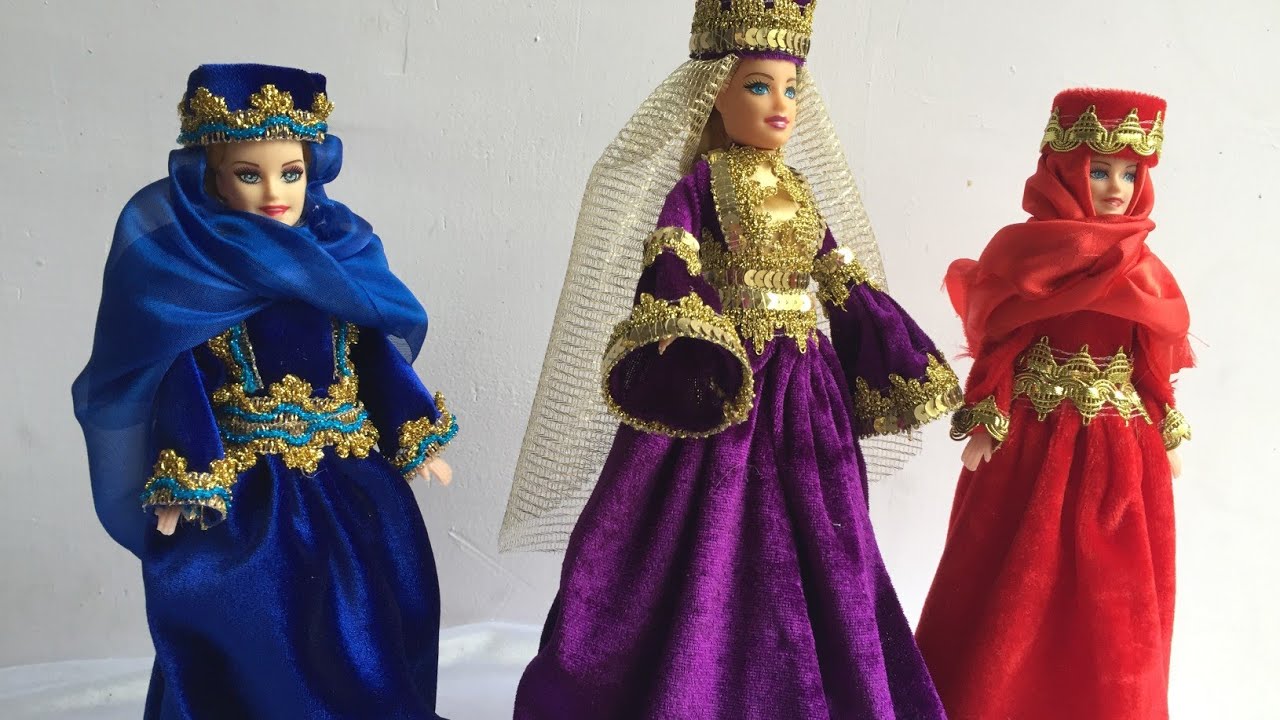 milli gelincik hazirlanmasi. milli kuklalar novruz sebetine suviner hazirlanasi barbie elbise