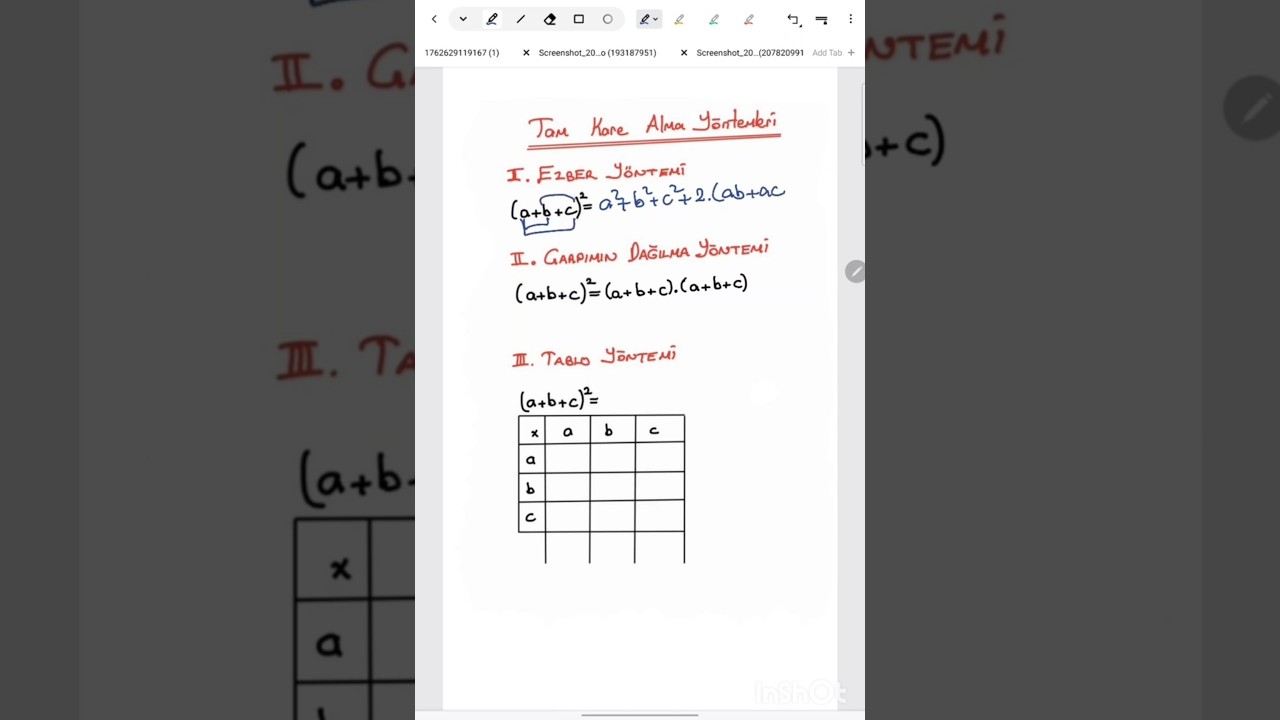 iki ve &uuml;&ccedil; değişkenli de ❄️Tamkare Alma Y&ouml;ntemler❄️ #yks #matematik #y&ouml;ntem #geogebra #tamkerra