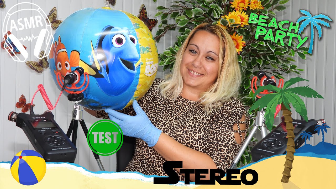 ASMR Inflate & Deflate Beach Ball | Microphone Test | Blue Gloves | Stereo Sounds