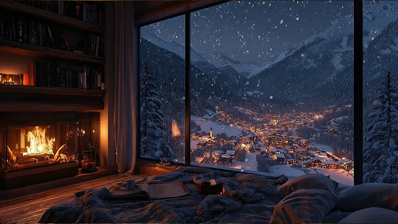 Snowy Night Cabin Ambience 2026 ❄️ Heavy Snowfall & Warm Fireplace for Deep Sleep 3 Hours