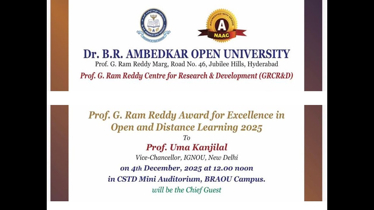 BRAOU: Prof. G. Ram Reddy Award for Excellence in Open and Distance Learning 2025