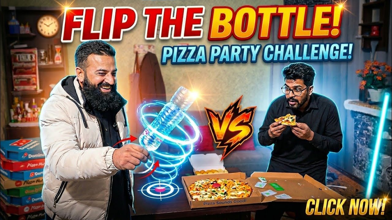 Flip The Bottle Challenge With Friends 🍕 | Pizza Party Challenge | Fun Game Night