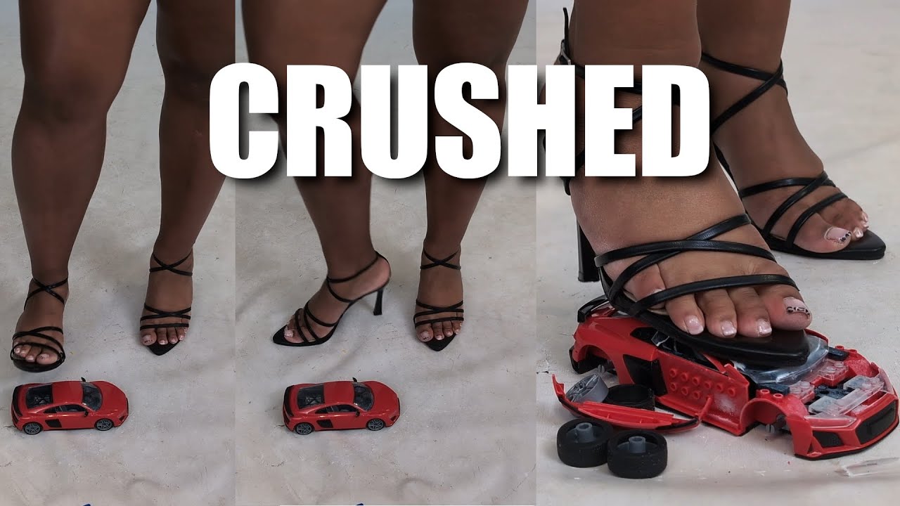 Giantess Desiree car crushing Audi with high heels