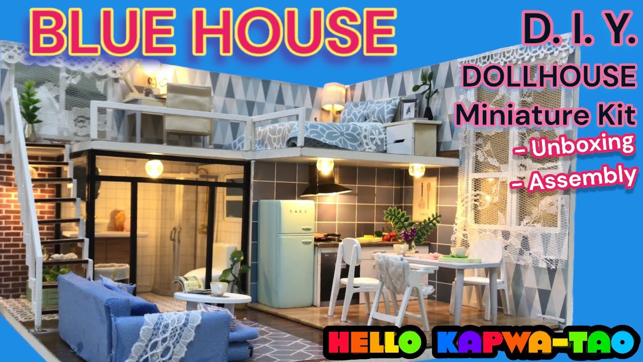 BLUE HOUSE - DIY Dollhouse Miniature Kit - UNBOXING - ASSEMBLY 