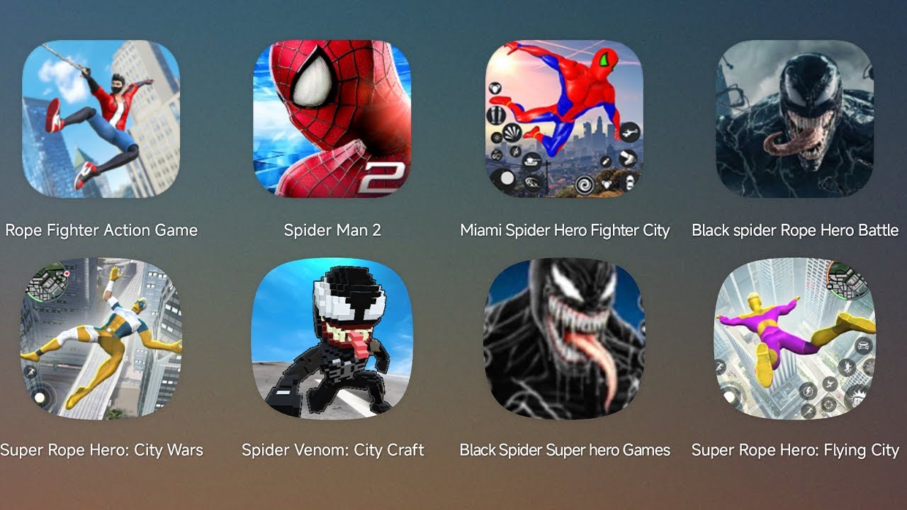 Rope Fighter Action,The Amazing Spider-Man 2,Black Spider Rope Hero,Miami Spider Hero,Spider Venom