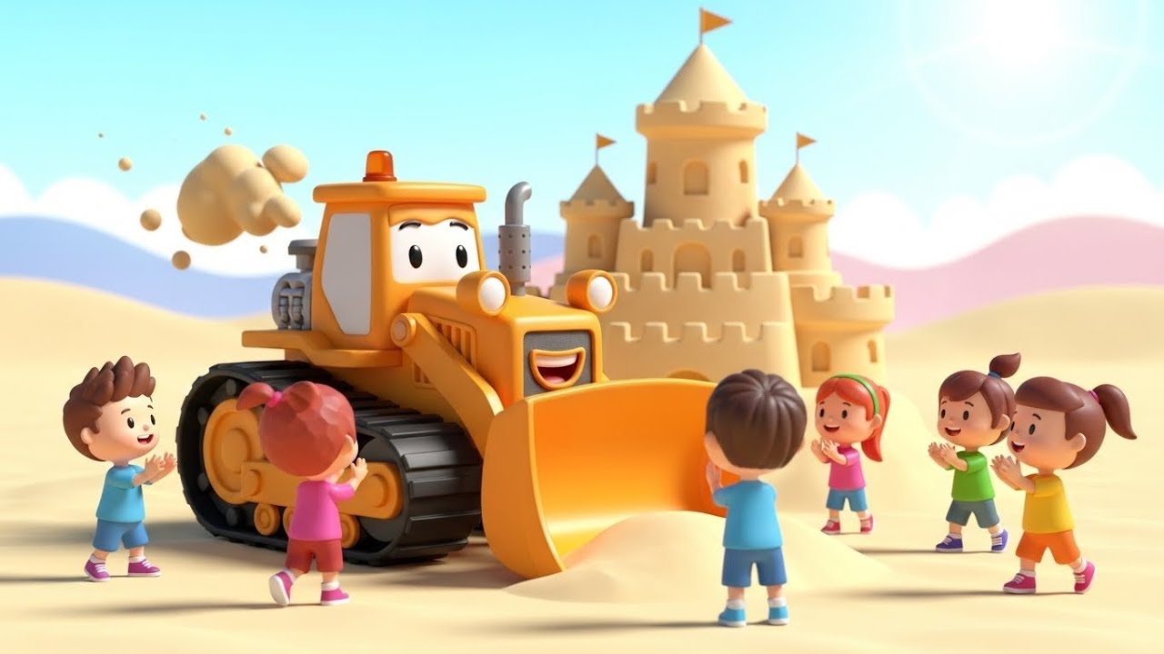 Счастливый бульдозер строит замок из песка 🚜🏰😄 | мультфильм для детей и весёлые приключения