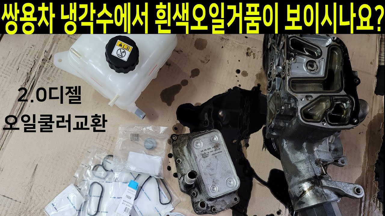 렉스턴칸 스포츠 쌍용차량 냉각수 리저버 탱크에 흰색오일거품이나 오일이 보이시나요?오일쿨러를 의심해 보아야 합니다.