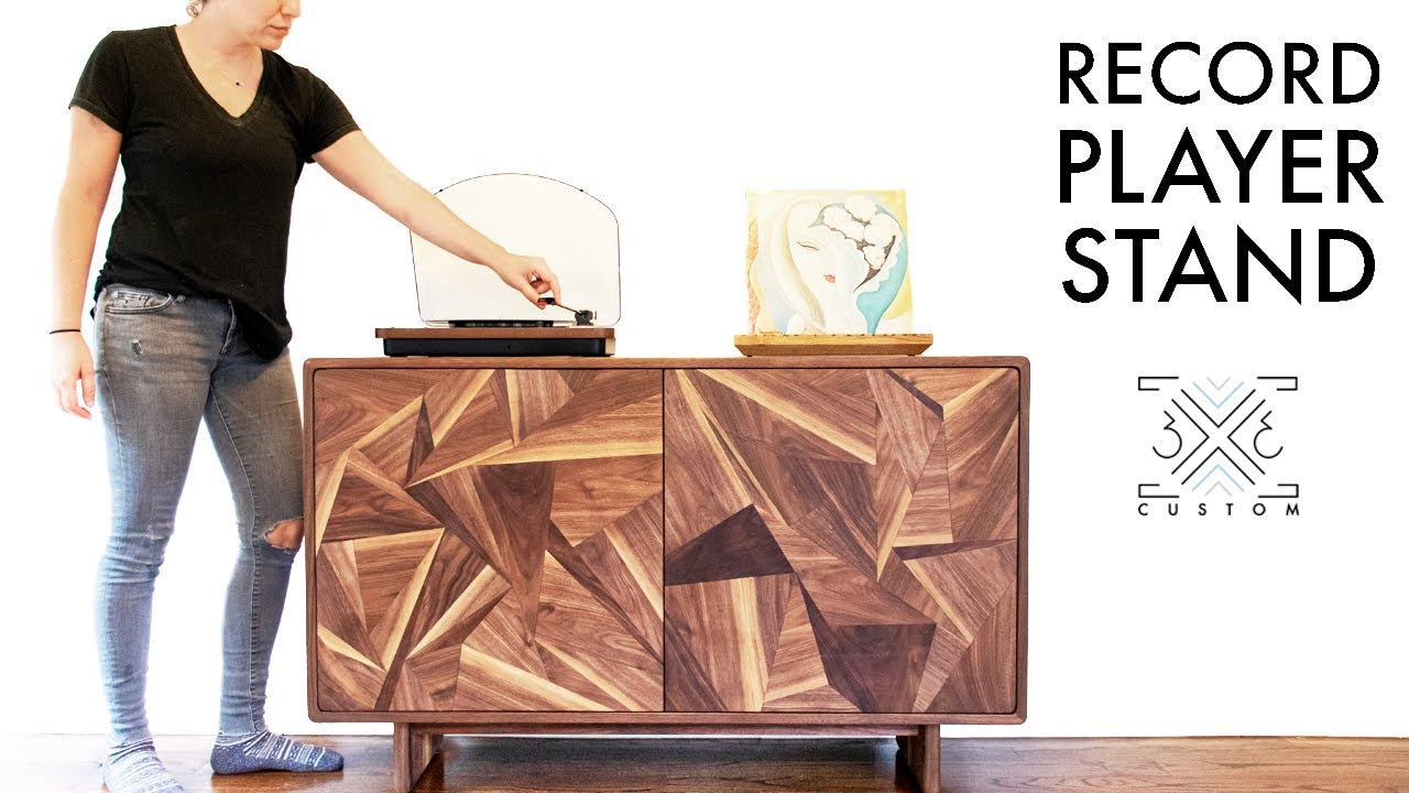 Geometric Veneer Record Player Stand - Wood Veneer WITHOUT a Vacuum Press
