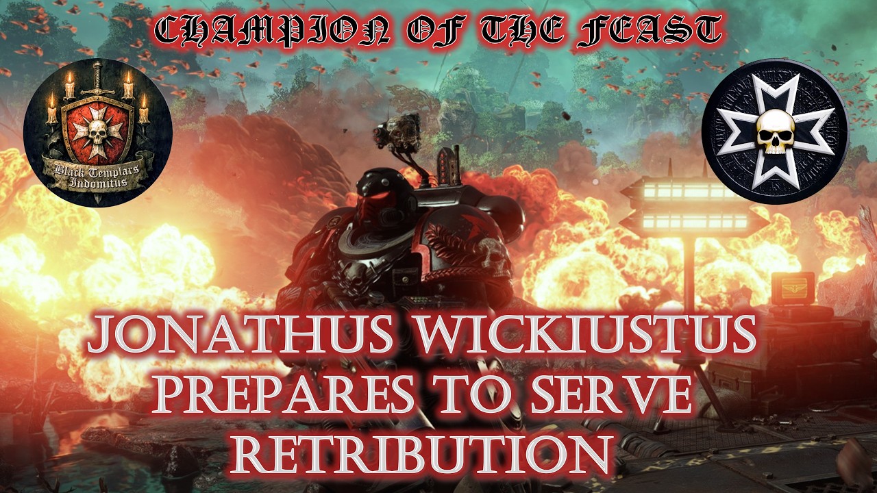 Jonathus Wickiustus the Black Templar prepares a serve a course of Retribution