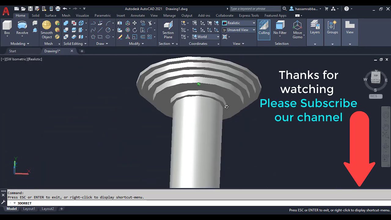Autocad || 2d and 3d modeling || revolve command