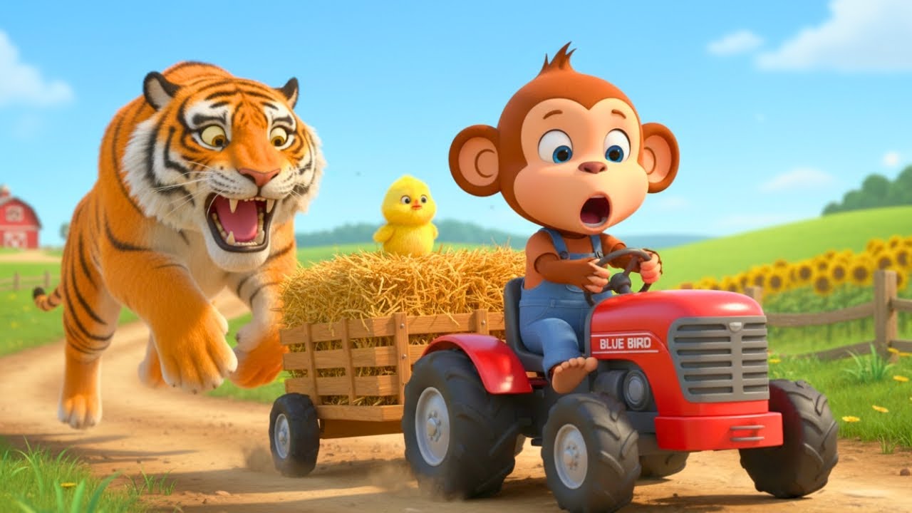 Brave Monkey Farmer Drives Tractor to Rescue Duck From Tiger Chase 🐒💨