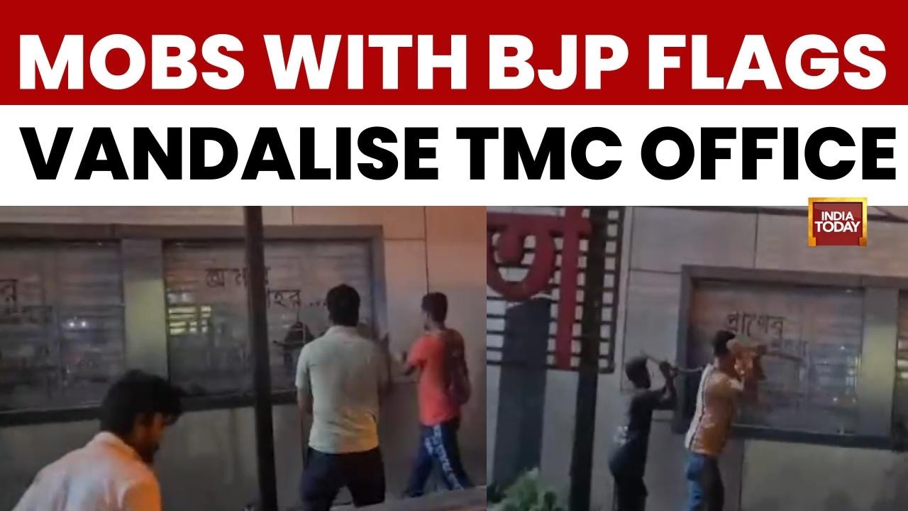 Насилие после выборов в Бенгалии: офис партии TMC в Калькутте был разгромлен толпой с флагами пар...