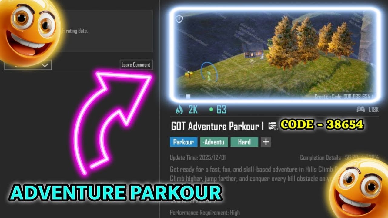 Got Adventure Parkour 1 Wow Mode 🔥 | BGMI Parkour | BGMI 38654 Code ❤️ | BGMI Wow Mode Challenge 🔥