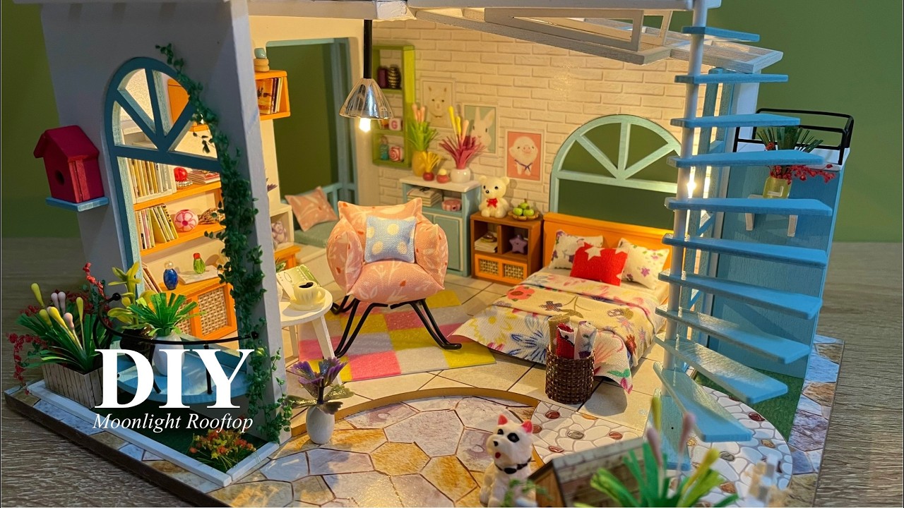 Moonlight Rooftop | DIY Miniature Dollhouse Crafts | Relaxing Satisfying Video