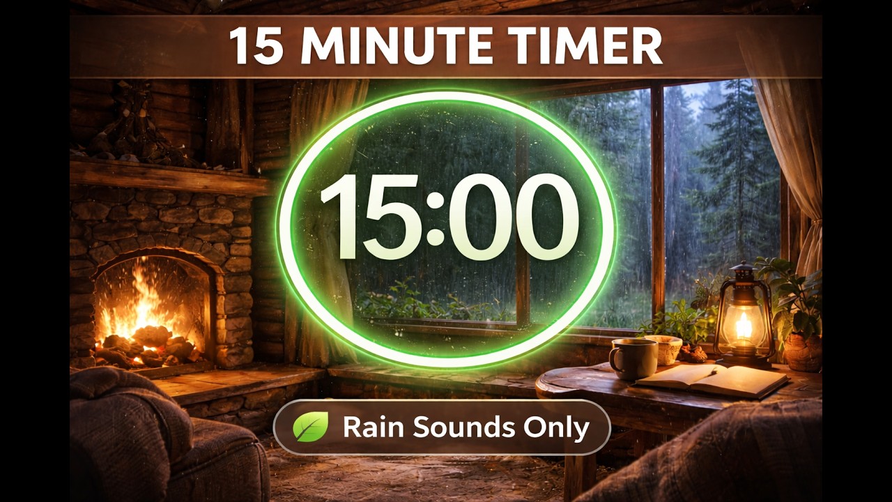 15 Minute Timer | Cozy Rainy Forest Cabin (Rain Sounds Countdown for Study & Focus)