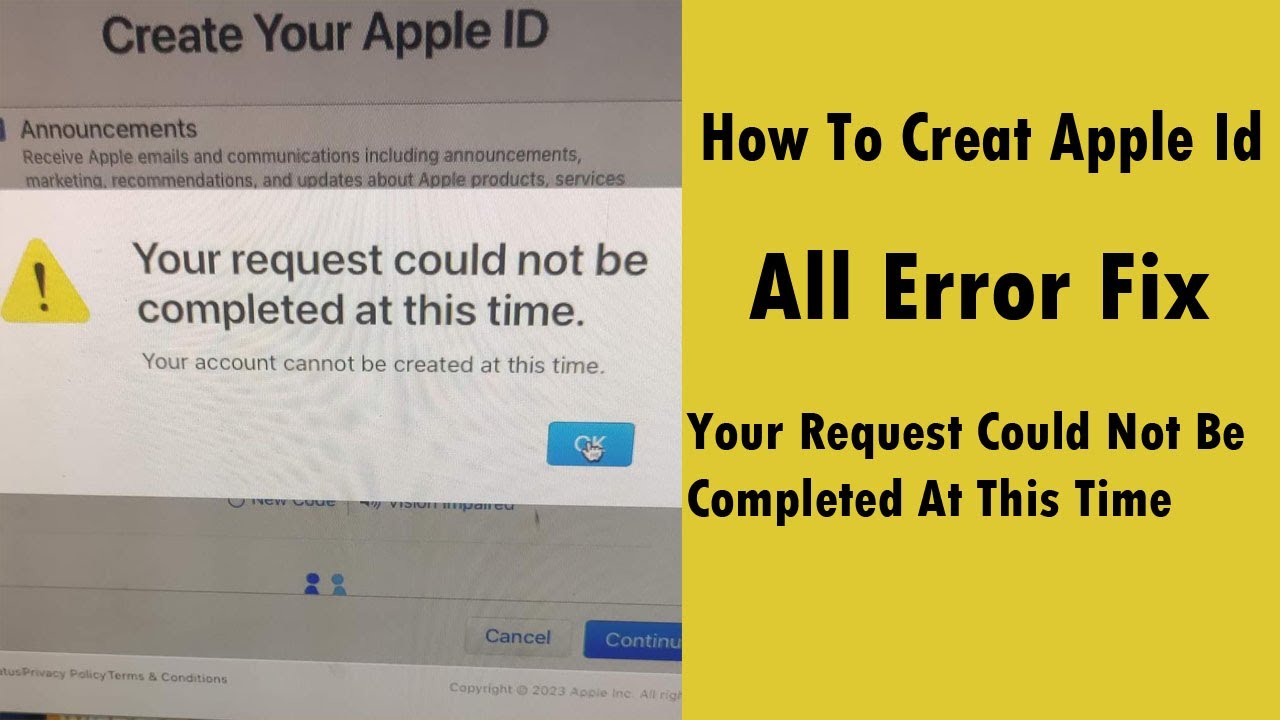 How To Creat Apple Id Your Request  Could Not Be Completed At This Time Apple Id Error Fix 2023 2024