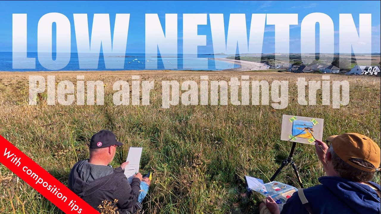 Plein Air painting Low Newton and Dunstanburgh castle  Northumberland in Acrylics