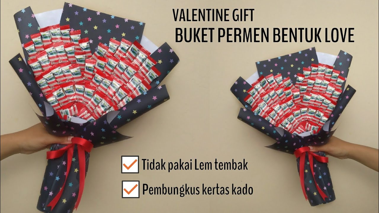 Ide Kado Valentine: CARA MEMBUAT BUKET PERMEN BENTUK LOVE PEMBUNGKUS KERTAS KADO