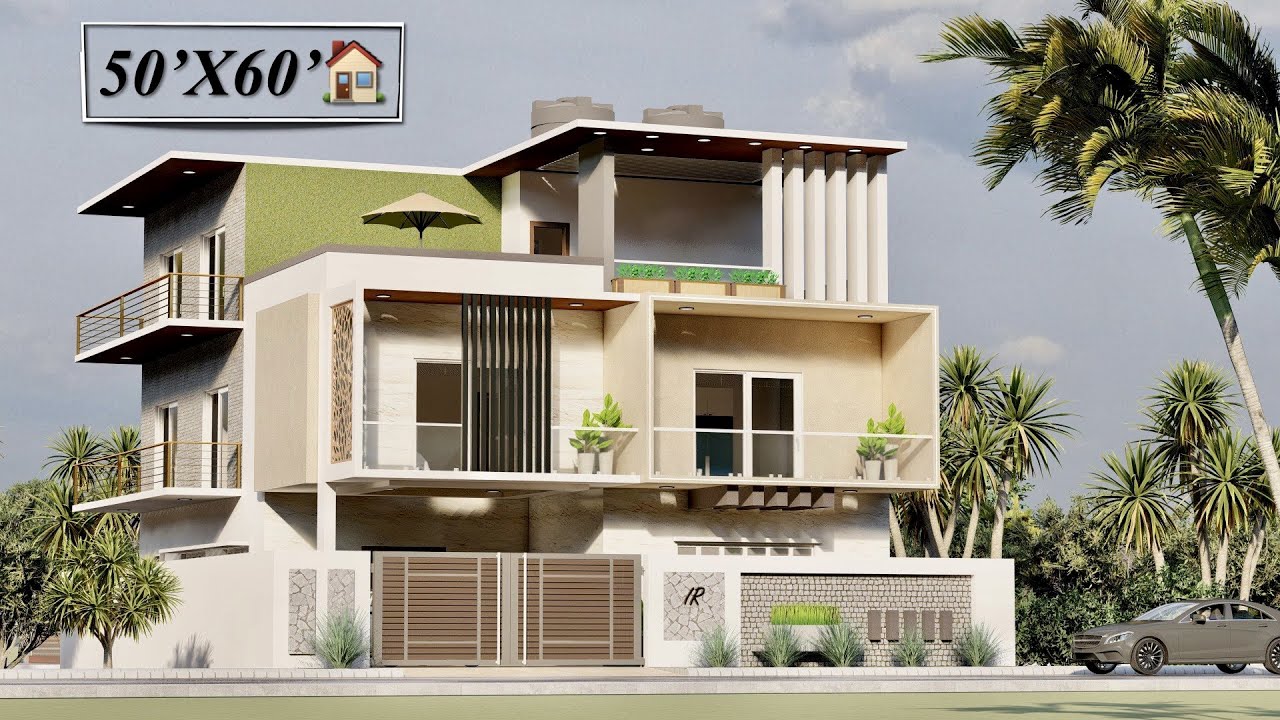 50X60 Feet Luxurious Contemporary House Design with GYM | 3000 Sqft Villa Design