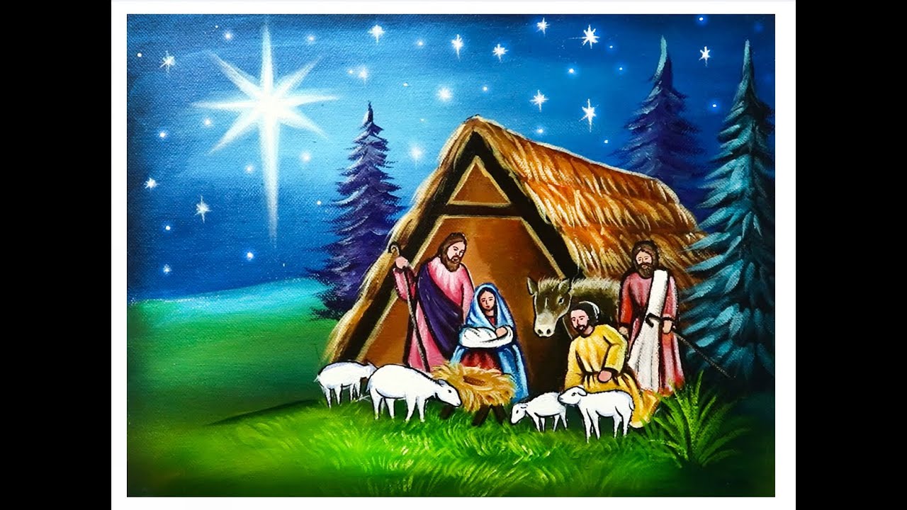 Nativity Scenery Acrylic Painting For Beginners - Step By Step / Daily Art Challenge 286