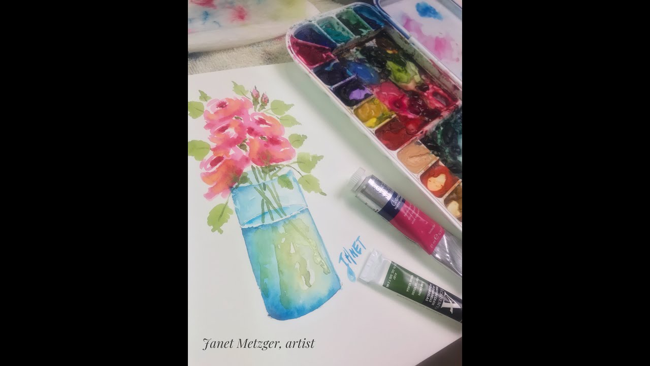 Water in a glass vase watercolor tutorial with Janet